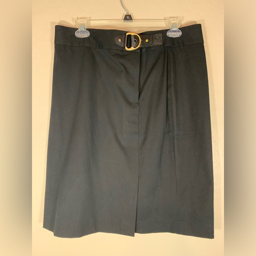 Lauren Ralph Lauren Black Pencil Skirt Gold D-Ring Belted Cotton Sz‎ 12 0149